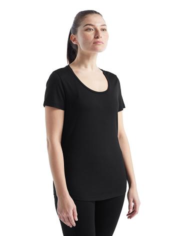 Black Women's Icebreaker Merino Sphere II Short Sleeve Scoop T Shirts | USA 1586HAPK